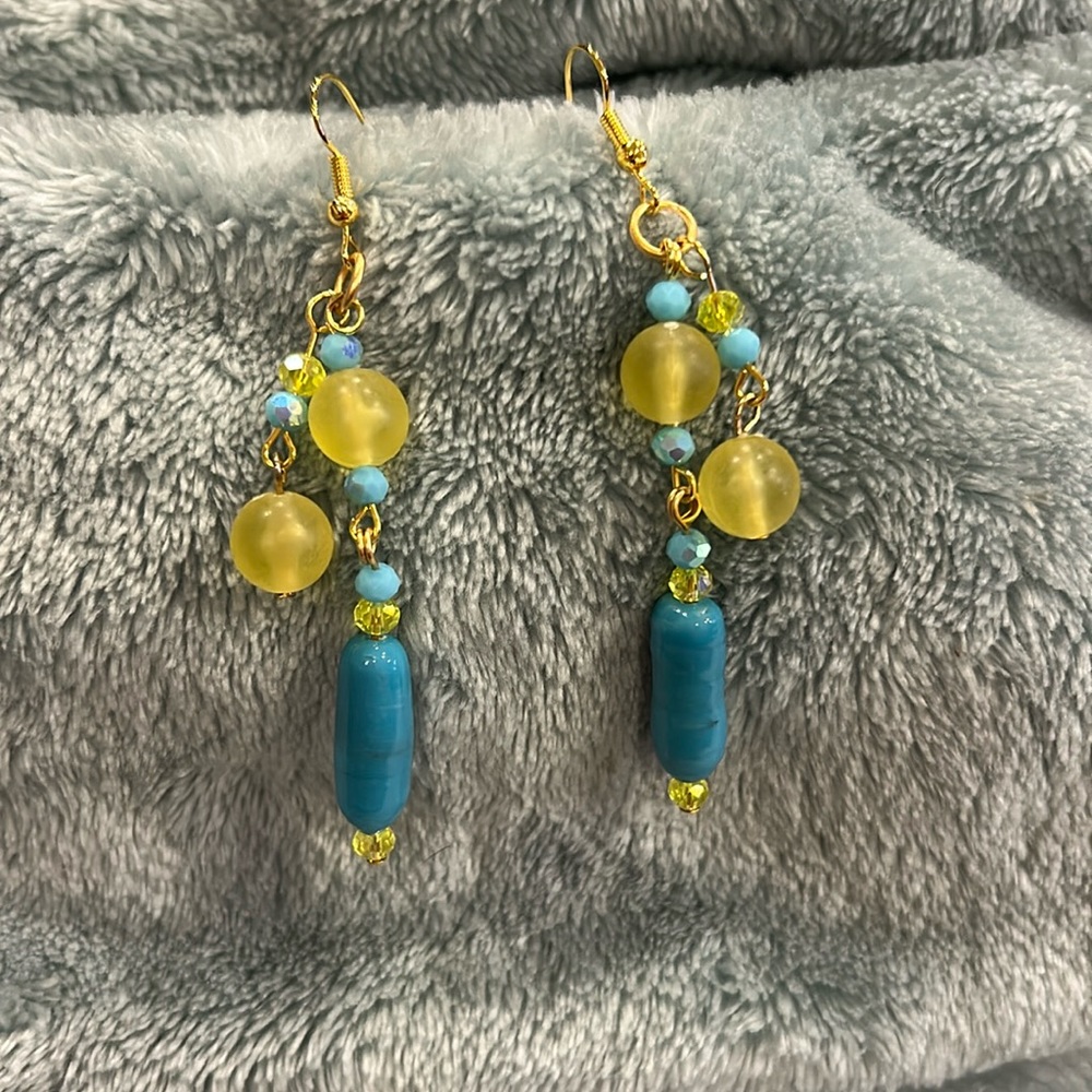 Yellow & Turquoise Earrings-Boutique